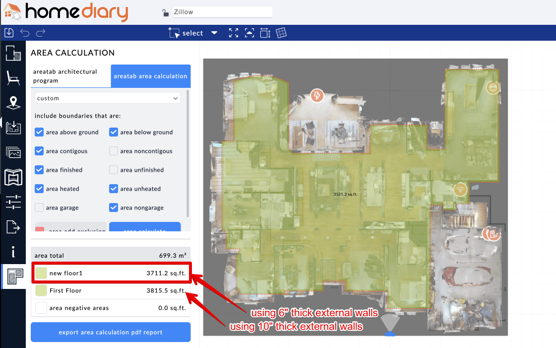 zillow floor plan with matterport as a layer