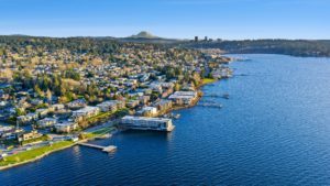 drone shot of kirkland, wa and beyond