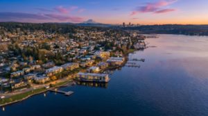 Kirkland WASHINGTON virtual twilight photo of lake washington, bellevue and mount rainier