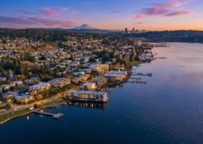 Kirkland WASHINGTON virtual twilight photo of lake washington, bellevue and mount rainier